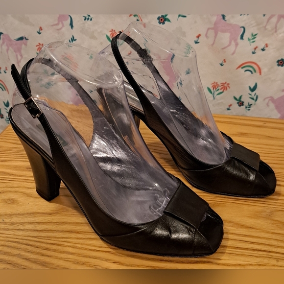 Vintage Valea Firenze Black Sheep Skin Sling Embellished Heel Pump Shoe SZ 6.5 - Picture 1 of 9